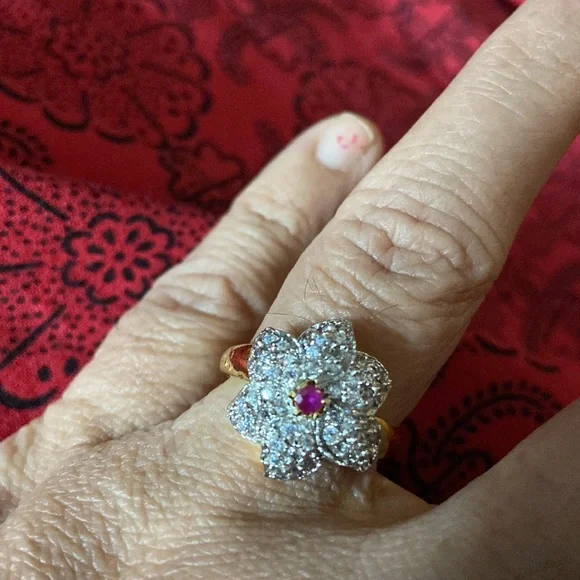 Finger Ring AD diamond stones studded gold polished. - Picture 3 of 5